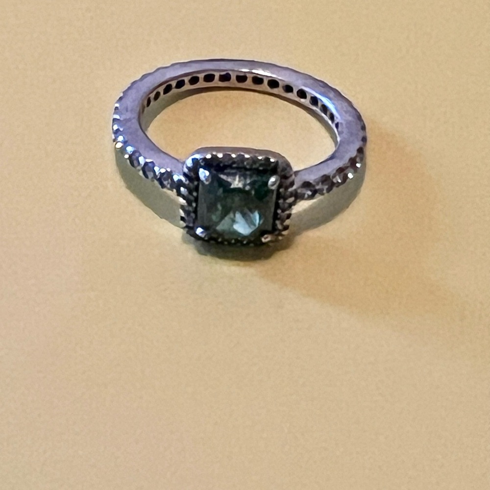 Pandora Timeless Elegance Green CZ Sterling Silver Ring -Size 4.5